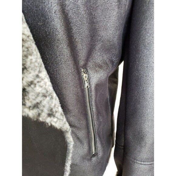 Women's Suede Faux Fur Jacket Medium Black Open Front Chic Cozy Coat NEW - Picture 10 of 10